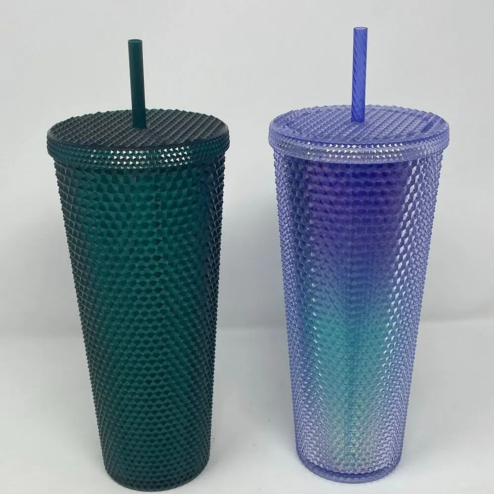 Lot of 2‎ Starbucks Studded Jeweled Tumblers - Purple Iridescent & Emerald Green